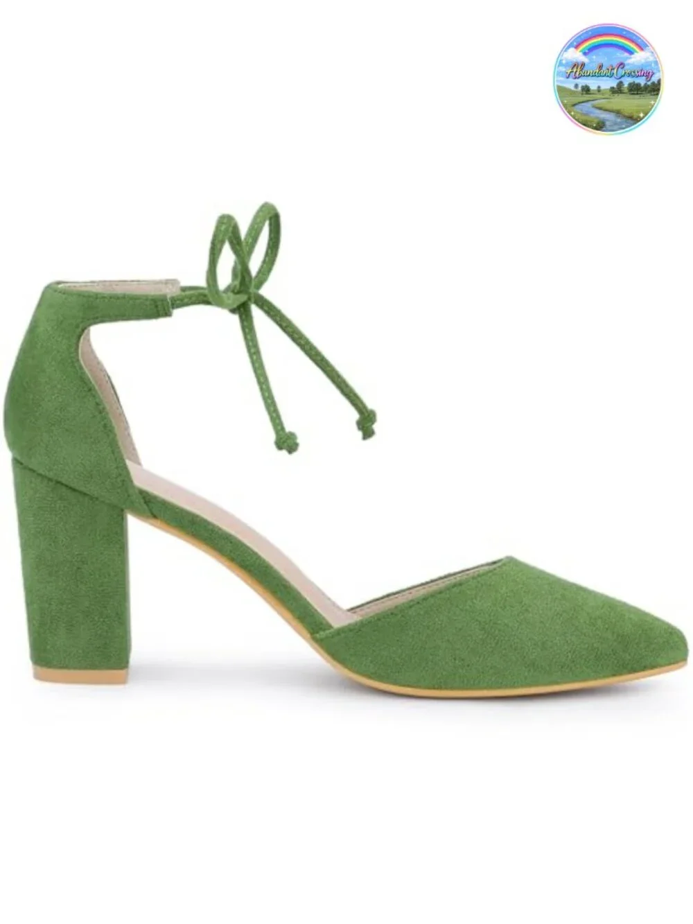 Ankle Tie Point Toe Dress Pumps High Block Heel Faux Suede
